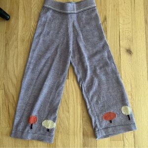 Oeuf Kids Alpaca wide leg Pants Size 5-6 Ribbed purple Knit tree novelty print